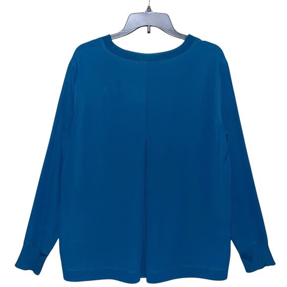 Vince. Pullover Teal Inverted Pleat Ribbed Accents Relax Fit Top - Picture 3 of 11